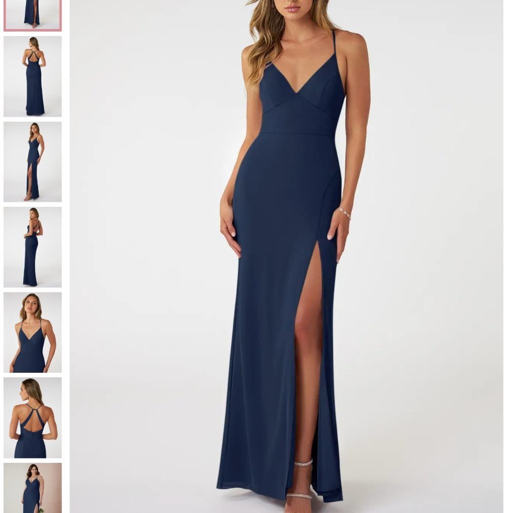Azazie Navy Blue Spaghetti Strap Dress